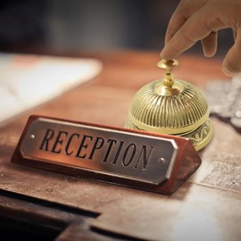 Vintage Brass Reception Desk Bell – Antique-Style Service Counter Bell for Hotel, Restaurant, and Home Decor – Handcrafted Decorative Call Bell Gift