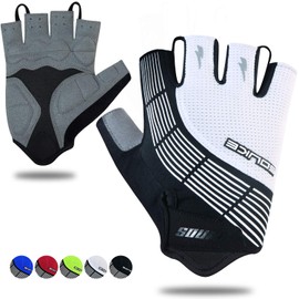 Souke Sports Cycling Bike Gloves Padded Half Finger Bicycle Gloves Shock-Absorbing Anti-Slip Breathable MTB Road Biking Gloves for Men/Women White Small