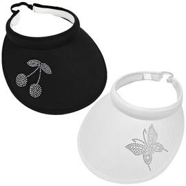 2 Pack Sports Visor Women Shiny Rhinestone Bling Hat Men Clip On Visors Outdoor Beach Golf Hiking Large Sun Cap (White-2,Black-1)