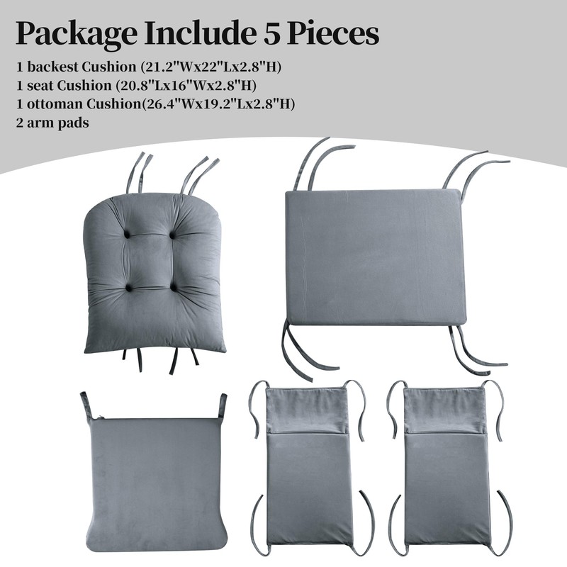 HOMBYS Glider Rocker Replacement Cushions 5 PCS with Storage Side