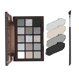 XdealCozyxc 15 Colors Long Lasting Grey Eyeshadow Palatte, Waterproof Matte Black Cool Toned Eyeshadow