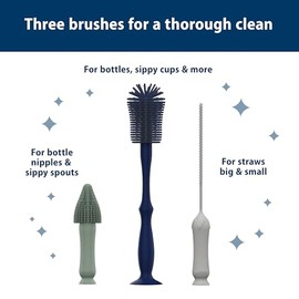 Dr. Brown's Silicone Cleaning Brush Set with Bottle, Spout, and Straw Brush, 3 Brushes to Clean Baby Bottles, Spouts, Nipples, and Straws, BPA Free – 