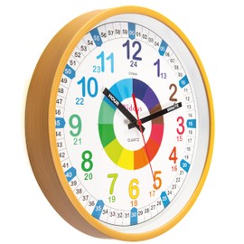 Kiddus Wall Clock for Boys and Girls. Silent Analogue Time Teacher with Exercises. Easy to Read and Learn the Time. 30cm diameter XL Wood color