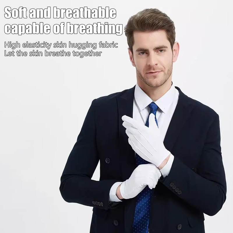 UYGTHI Plain White Cotton Gloves for Men – Soft, Lightweight,