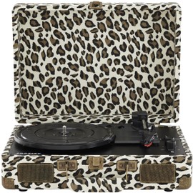 Crosley CR8005F-LP Cruiser Plus Vintage 3-Speed Bluetooth in/Out Suitcase Vinyl Record Player Turntable, Leopard