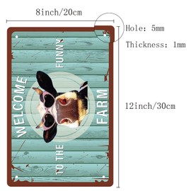 CREATCABIN Welcome to The Funny Farm Cow Sign Metal Tin Signs Retro Vintage Poster Wall Decor Garage Farmhouse Garden Bar Club Bathroom Door Yard Decorations 12 x 8inch