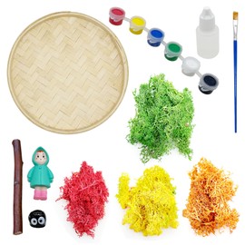 Woohome Zen Garden Kit for Desk, Moss Painting DIY, Micro Landscape DIY Painting with Round Bamboo Painting Frame, Moss, Garden Kit for Home Decor, Photo Frame Decoration, Fairy World