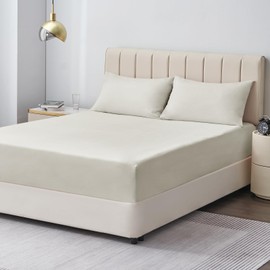 Aisbo Double Fitted Sheet Linen - Extra Deep Pocket Bed Sheet 16 inch 40 cm - Microfiber Bottom Sheet, 135x190cm