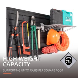 Slatwall Panel Garage Slat Wall Storage Systems, PVC Slat Wall Paneling Garage Tool Organizer Wall Mount, Black 4’x2’ Slatwall Panels Garage Wall Organizer, Garage Storage & Organization Products