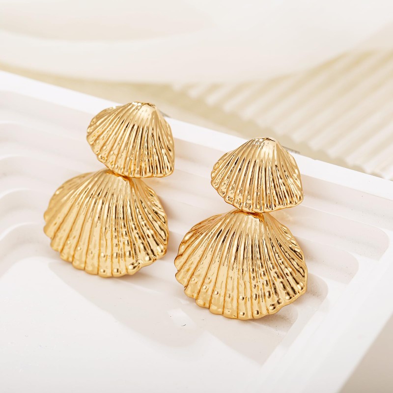 RAUCHBE Gold Shell Dangle Earrings for Women Seashell Drop Earrings