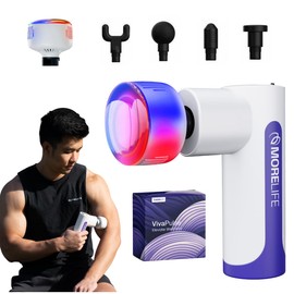 MORELIFE VivaPulse - Advanced Deep Tissue Massager with Heat and Cold Therapy, Powerful Portable Massage Gun, for Muscle Relaxation Tension Relief, Travel Friendly, White