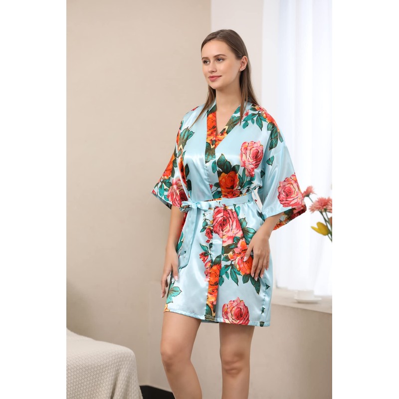 Albornoz Kimono de seda floral Peony para dama de honor,