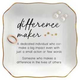 UKMZUII Difference Maker Gifts for Women, 4"x4" Ceramic Jewelry Dish Tray, Birthday Christmas Thank You Appreciation Gifts for Coworkers Employee Teacher Retirement Gift for Woman