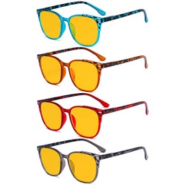 Eyekepper 4 Pack Blue Light Filter Glasses Oversize Computer Reading Glasses Orange Tinted +1.50