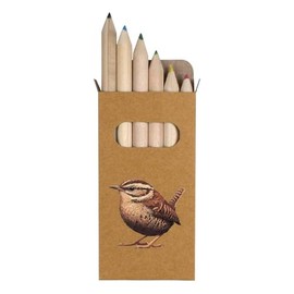 Azeeda 6 x 'Resting Wren Bird' Short 85mm Pencils/Coloured Pencil Set (PE00073036)