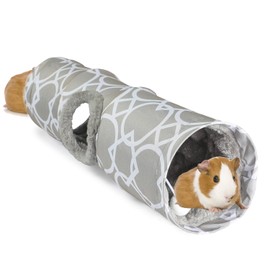 LUCKITTY Plush Inside Stright Shape Small Animals Tube Tunnel with Interactive Ball for Guinea Pig, Hamster, Chinchilla, Hedgehog Hiding and Resting, Geometric Grey