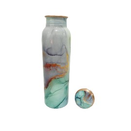 Gavya International Pure Copper Water Bottle 1 Liter / 34 Oz Extra Large Ayurvedic Drinking Vessel Printed Drinking Water Bottle yoga, Sport Birthday gift, Green