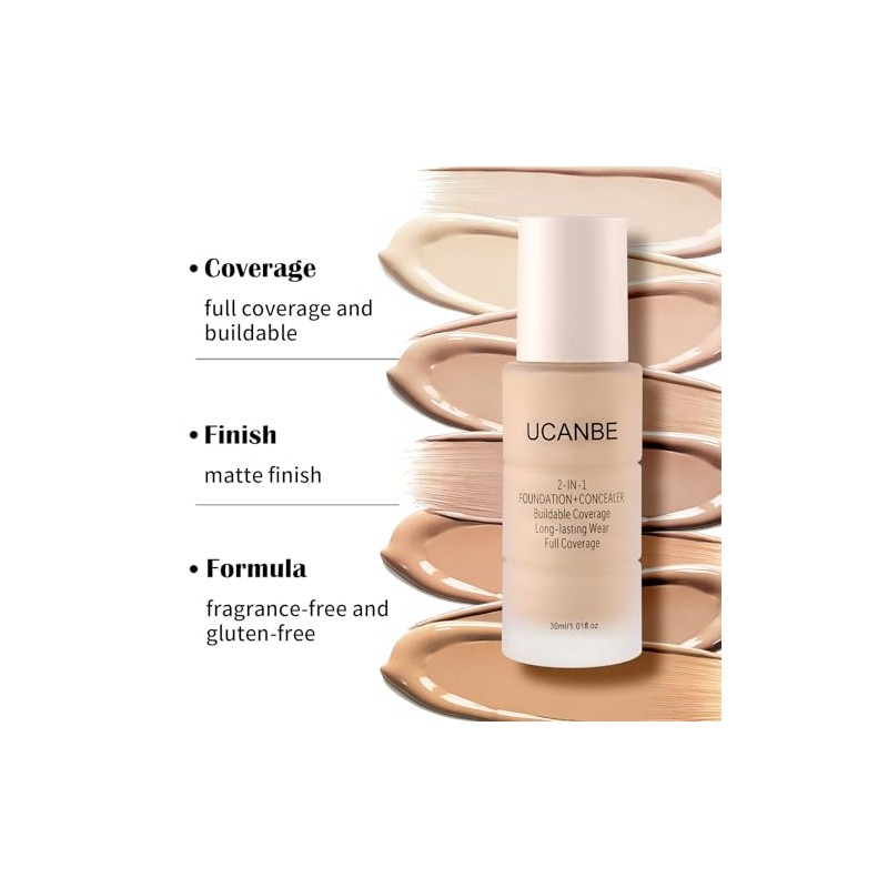 UCANBE Base de maquillaje y corrector 2 en 1, cobertura