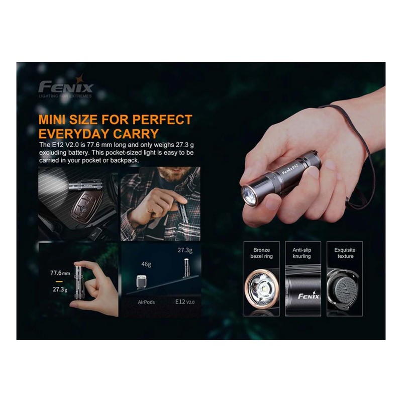 FENIX Light Black 77mm Portable EDC Flashlight CA18 LED Brightness