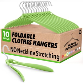 Foldable Plastic Hangers to Protect Clothes Neckline from Stretching - Speed Up Closet Organization and Laundry Time - Doesn’t Leave Marks or Stains - Non Slip, Heavy Duty - Mint Green - 10 Pack