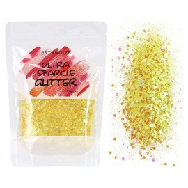 Iridescent Chunky Glitter, 100g Rainbow Glitter for Resin Tumblers, Slime and Craft Making, Nail Art, Festival Decor, Cosmetic Glitter for Body Face Eyeshadow (Iridescent Yellow)