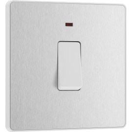 BG Electrical Single Wall Switch with LED Power Indicator, Double Pole, Screwless Front Plate, Round Edges, Evolve, Brushed Steel, 20A, PCDBS31W