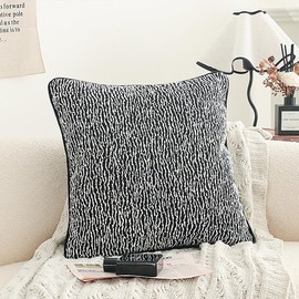 Jonhier Black White Boho Textured Abstract Throw Pillow Cover, Geometric Minimalist Square Pillowcase for Couch Sofa Bed, Modern Neutral Boucle Chenille Sham for Living Room Bedroom, 20x20 inch, 1 PCS