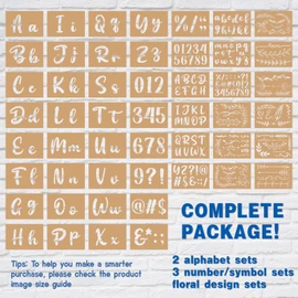 Patemby 50PCS Calligraphy Stencil Template Kit - 4 Inch and 2 Inch Letter Stencils and Numbers, Plastic Alphabet Stencils for Crafts Reusable for Arts Crafts Painting Wood