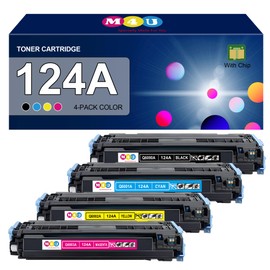 124A Toner Cartridges 4 Pack(with Chip) Remanufactured Compatible for 124A Q6000A Q6001A Q6002A Q6003A 124A Toner use for Color 2600n 1600 2605 1015 1017 Series Printer(Black Cyan Magenta Yellow)