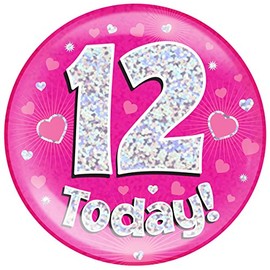 OAKTREE UK 633131 6" Jumbo Badge 12 Today Pink Holographic Dot