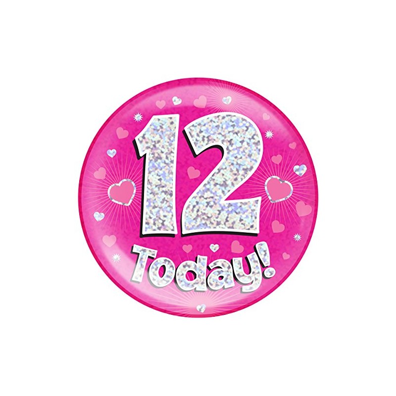 OAKTREE UK 633131 6" Jumbo Badge 12 Today Pink Holographic