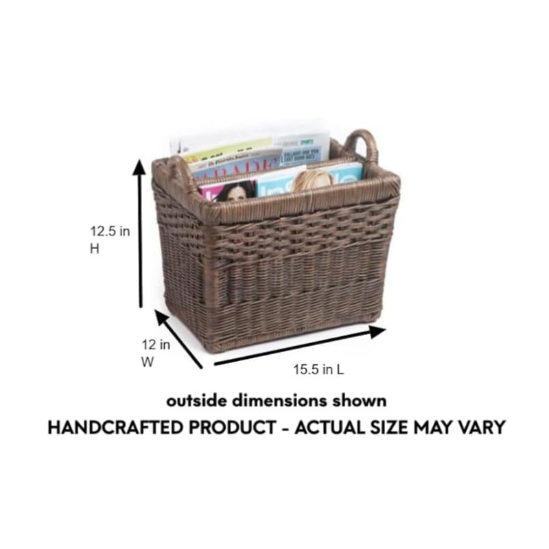 The Basket Lady Rectangular Wicker Divided Magazine Basket, 15.5 in