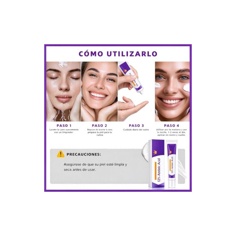 FUWEN 3PCS Crema Facial con Ácido Azelaico y Ácido Hialurónico,