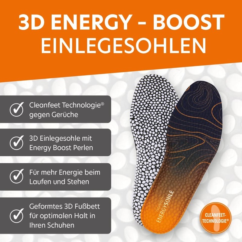 Active Energy Insole with Cleanfeet Technology, 100% Natural (39-41)