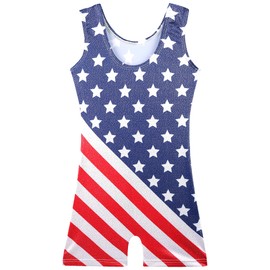 BAOHULU Gymnastics Leotards for Girls Kids Sparkle Tank Biketards with Shorts Dance Outfit B408_RedBlueStars_150