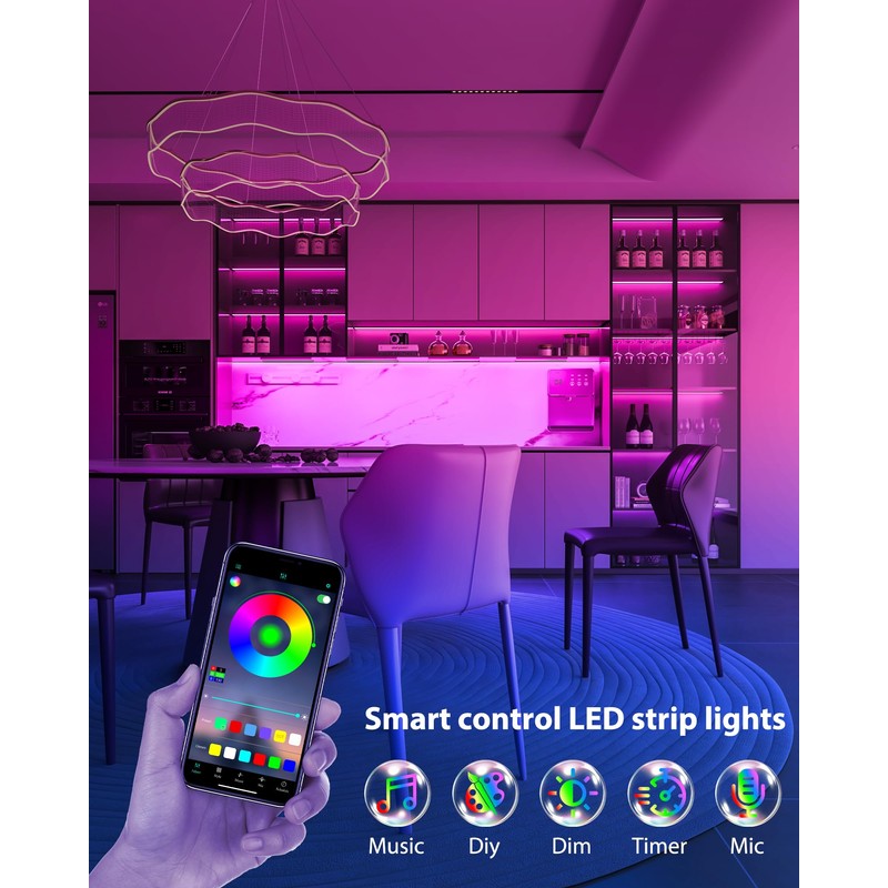 ASOKO RGB Under Cabinet Led Light Plug in, 6 Pack