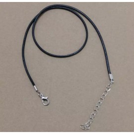 Black Wax Leather Cord Rope Necklace 60+5cm (24+2inch) Chain Lobster Clasp 2pcs
