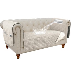 H.VERSAILTEX 100% Waterproof Couch Protector Modern Sofa Covers Waterproof and Washable with Extra Long Armrest Cover Thick Soft Couch Cover for Dogs(Loveseat, French Oak/Beige)