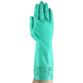 Ansell Alphatec Solvex 37-155 Nitrile Industrial Chemical-Resistant Gloves for Food Handling, Mechanics, Utilities - Large, (9) Green (3 Pairs)