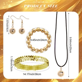 6 Pcs 70s Disco Accessories Women Disco Costume Jewelry Disco Headband Ball Necklace Bracelet Earring Glasses (Gold)