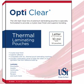 USI Opti Clear PREMIUM Laminating Pouches, 10Mil Letter Size, 9x11.5", 50-Pack