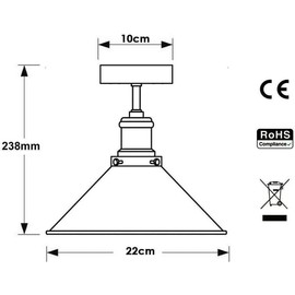 DC Voltage Modern Industrial Metal Semi Flush Mount Ceiling Light 22cm Light Shade, E27 Base Lamp Holder for Kitchen Living Room Corridor Hallway Office
