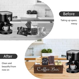 Gzsekken Coffee Station, 4 Compartments Coffee Station Organizer Kitchen Wooden Caddy for Pod Tea Bag, Coffee Bar with 2 Side Handles for Office & Home Countertop Organisation, Vintage Brown