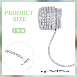 PH PandaHall 8mm Graduation Honor Cords 21 Yards Cord Trim Silver Window Bow Ties Crafts Rope Handfasting Braided Decorative Cord for Lampshade Clothing Handmade Cording
