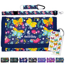 Decorably Trifold Kids Wallet with Lanyard - Trifold Butterfly Girls Wallets for Kids 8-10, Girls Wallets for Kids 12-14, Butterfly Wallet for Girls Wallet, Child Wallet Girl Wallets for Kids 9-12