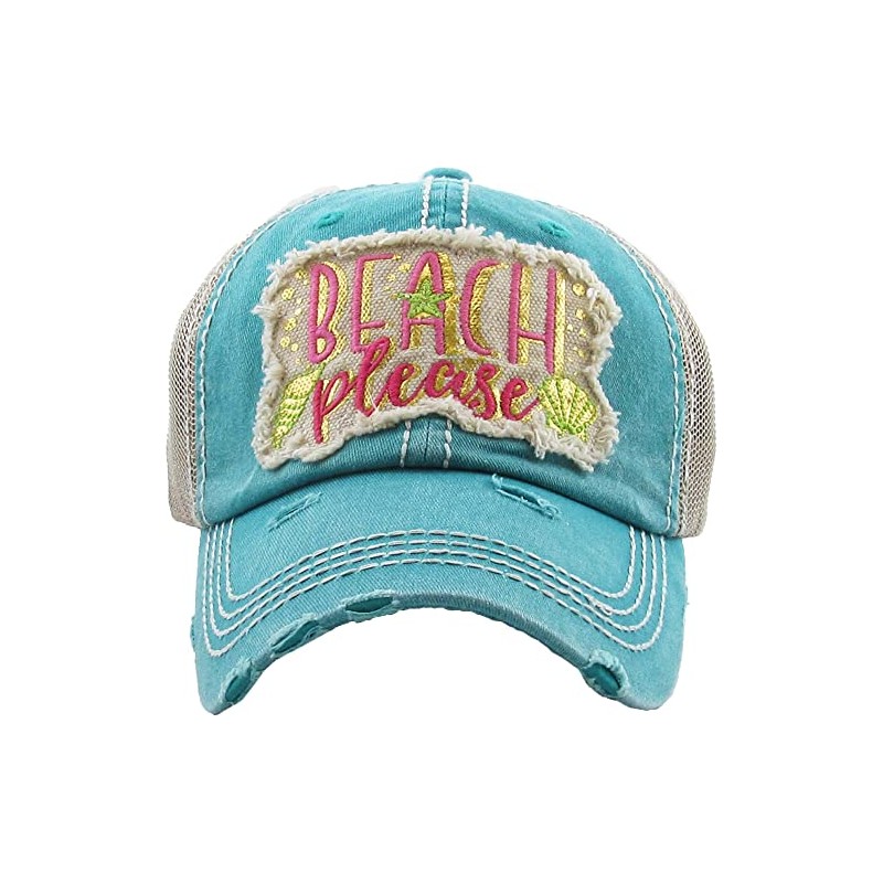 Beach Please Women's Mesh Baseball Hat, Turquoise