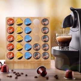 Relaxdays Capsule Holder for Cafissimo, Coffee Capsule Holder for 25 Capsules, Bamboo Capsule Stand, H x W x D: 30 x 27 x 13 cm, Natural