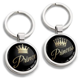 Biomar Labs® 2 Pieces 3D Metal Prince & Princess Emblem Keyring Key Ring Accessories Men Women Keychain Gift KK 250