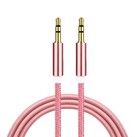 Jack to Jack 3.5mm Premium Auxiliary Nylon Male to Male Audio Cable, Headphone Aux Cable Audio Stereo lead, Compatible with Microphone Headset Earphone Speaker Phone Laptop PC TV Car Mp3. (Pink)