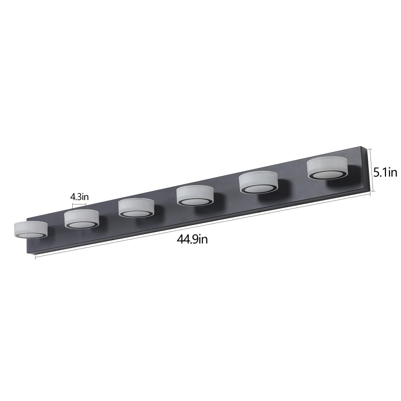Ship in US,45" Modern 6-Light LED Vanity Light, Sleek Black